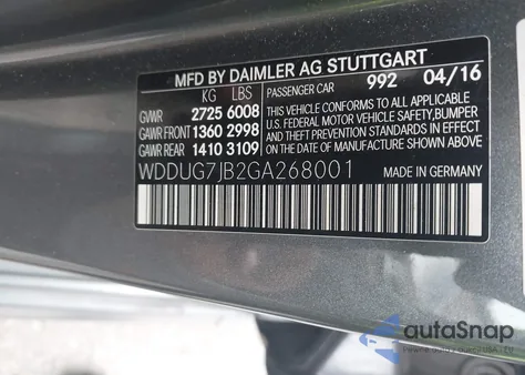 2016 Mercedes-Benz S 63 Amg from USA, damaged, VIN WDDUG7JB2GA268001